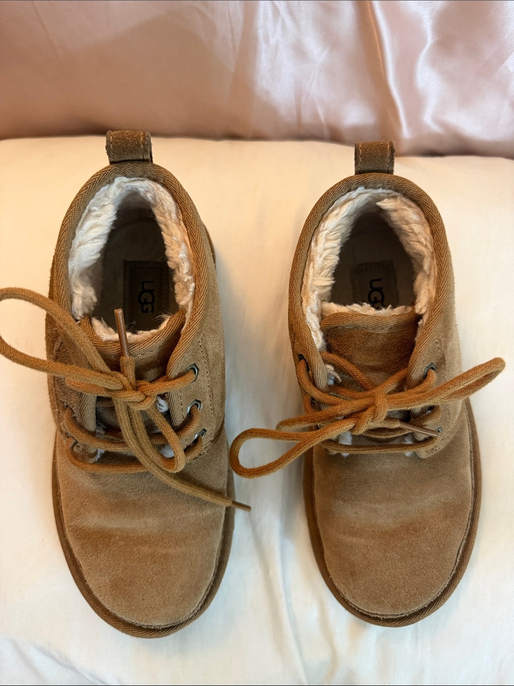 UGG Kids Tan Suede Lace-Up Booties